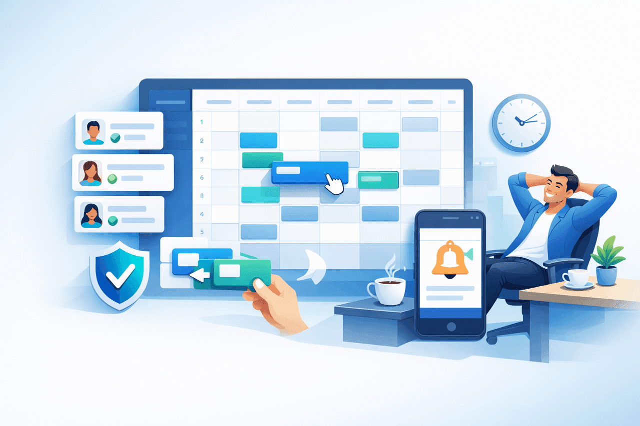 Crewshift dashboard illustration with shift scheduling